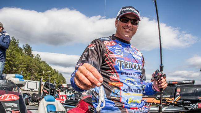 Scott Martin used a variety of baits to catch schooling spotted bass, but caught all of his bedding fish on a white craw with a single Trokar TK130 flipping hook that he used for the entire event. 